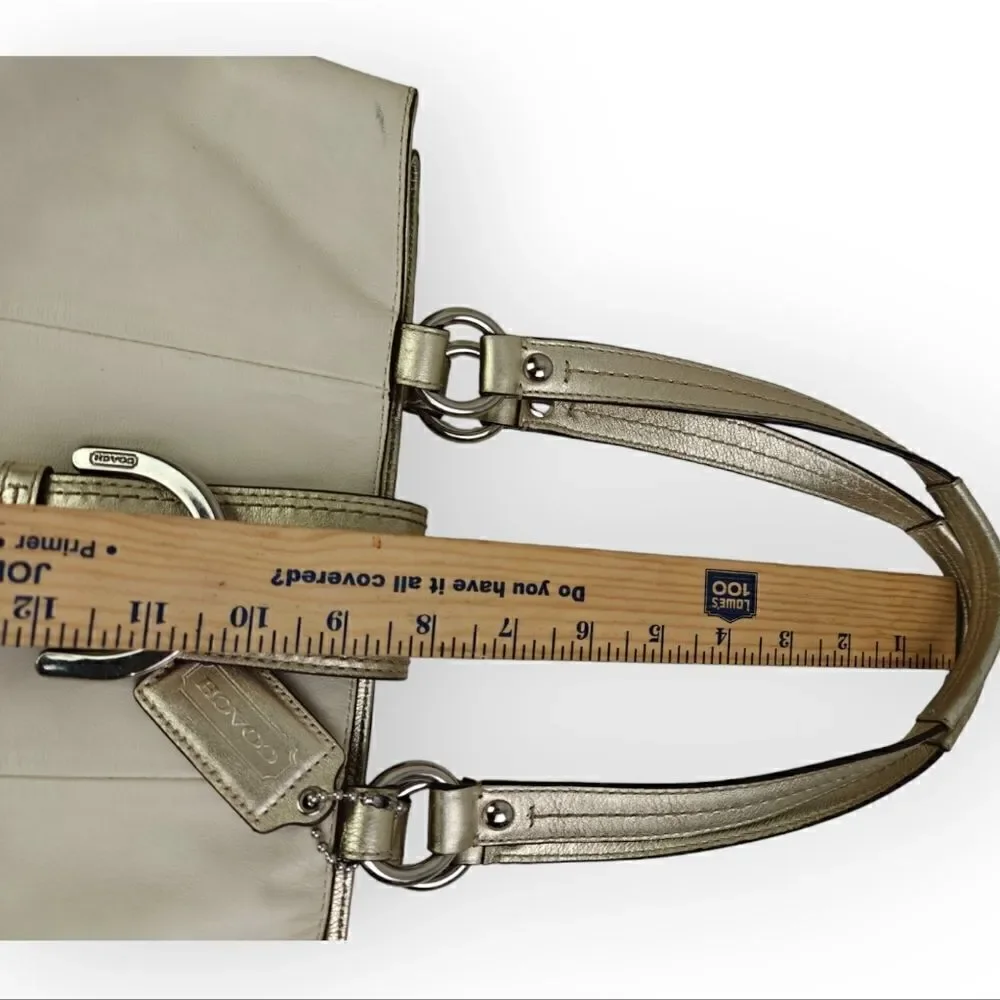 VTG COACH PEARL OFF WHITE GOLD GENUINE LEATHER SHOULDER BAG HANDBAG PURSE TOTE